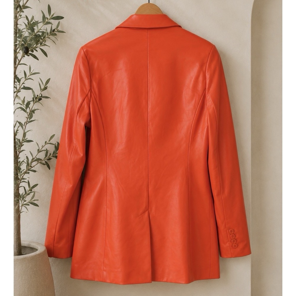 House of Harlow Orange Colorful Vegan Leather Blazer Festival Retro Y2k Colorful - Picture 4 of 4
